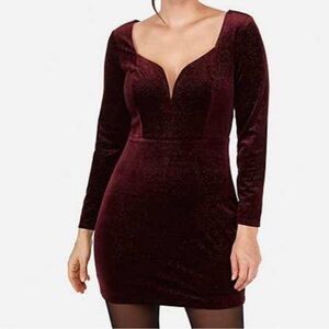 Express Deep Red Velvet Long Sleeve Dress